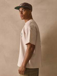 Musero Áo thun cổ tròn tay ngắn dáng rộng, vai rớt, in họa tiết hoa lớn ở lưng, thích hợp cho mùa xuân hè. - Lạc đà - Xem 3