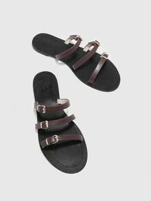 CUCCOO BIZCHIC Practical Flat Sandals With Simple Buckles For Women - Coffee - View 10