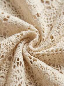 Freevana Cardigan de punto con mangas largas, diseño de nudo delantero y hueco en talla grande de unicolor para vacaciones - Beis - Ver 7