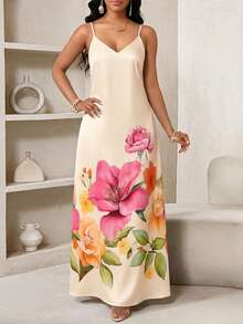 SHEIN Lady Vestido casual de vacaciones sin mangas con estampado floral para mujer de talla grande - Multicolor - Ver 2