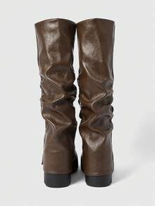 Sugerpunk 女士高跟凉鞋~ 2026 新款时尚秋冬朋克风深色 PU 高跟粗跟卡其色高筒裤靴及膝靴超高跟靴 - 卡其色 - 查看 7