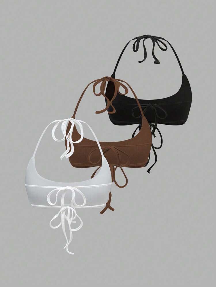 EgrlEra Blusa de unicolor con cuello halter y lazo, versátil para uso diario - Multicolor - Añade 2