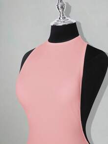 SHEIN ICON Váy ngắn hở lưng màu trơn, gợi cảm, kiểu dáng thường ngày. - Bụi hồng - Xem 5