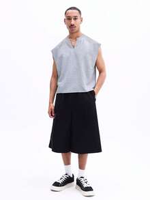 SUMWON 男士无袖背心，背面饰有精致图案，常规版型，休闲夏季T恤 - 灰色 - 查看 3