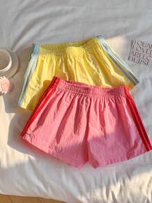 Comfortcana 2 chiếc quần short thể thao nữ dáng rộng, cạp chun, kẻ sọc bên hông, thích hợp cho mùa tựu trường. - Nhiều màu - Xem 6