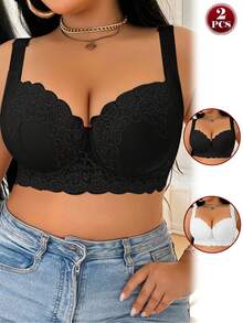 DesireSculpt Two Piece Plus Size Push Up Bra In Lace Fantasy Elegant Style Multicolor - Multicolor - View 4