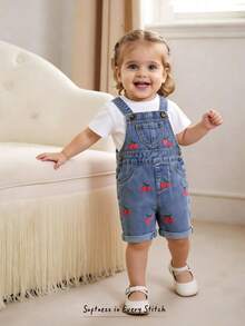 Cozy Pixies Bộ áo liền quần yếm ngắn họa tiết trái cây cho bé gái, đa năng và thoải mái. - Màu xanh lam - Xem 1