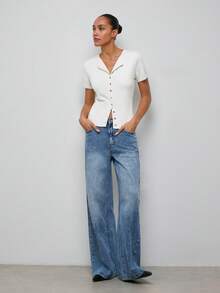 MAIJA Beach Cutout Hollow Out Short Sleeve Textured Knit Top - White - View 4