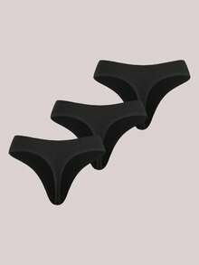 3条装女士性感丁字裤，无痕低腰G字裤柔软内裤 - 黑色 - 查看 2