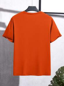 Genlund Men's Classic Coconut Tree Graphic Round Neck Short Sleeve T-Shirt, Summer Vacation Style Short Sleeve Top, Holiday - Orange - View 2
