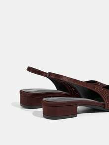 CUCCOO TILAWA 女士尖头低跟粗跟棕色全钻时尚华丽宴会派对女士平底鞋露跟平底鞋女鞋 - 咖啡棕 - 查看 4