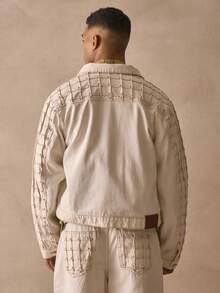 Cropped Oversized Long Sleeve Button Through Seam Detail Collared Denim Jacket Studded Sleeve Detailing Spring Summer Essentials Streetwear Streetstyle - White - View 4