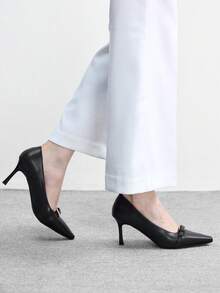 CUCCOO BIZCHIC 女士鞋履 春秋新款 法式小方头细高跟黑色搭扣简约优雅通勤舒适女鞋 - 黑色 - 查看 5