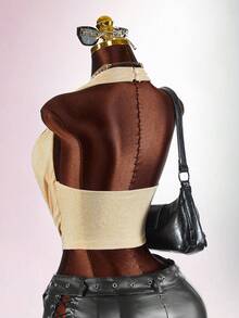 Amplova Women's Fashionable Sexy Metal Halter Backless Blouse - Gold - View 9