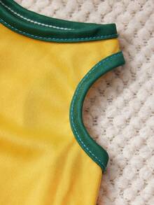 PETSIN 1pc Pink Letter Flower Print Pet Vest, Yellow Patchwork Green Casual Pet Clothing - Multicolor - View 2