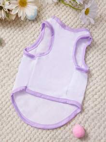 PETSIN 1pc White Bunny Flower Love Bow Carrot Print Pet Vest Purple Casual Style Pet Clothes - Purple - View 3