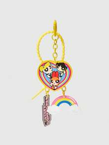 THE POWERPUFF GIRLS X SHEIN 1 chiếc móc khóa dây đeo Powerpuff Girls, mặt dây chuyền hoạt hình cầu vồng tình yêu, phụ kiện móc khóa hình trái tim cho túi xách bé gái. - Nhiều màu D - Xem 4
