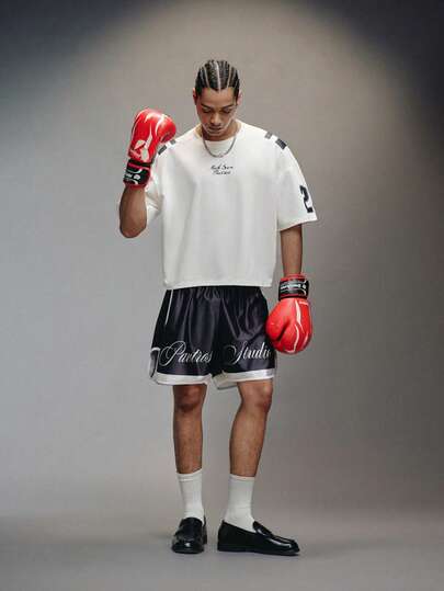  PAVTROS Manfinity Streetrush 男士短裤，弹性腰带，高弹力，高腰短裤设计，超短款，亮面面料，泰拳短裤，运动休闲篮球短裤，侧开衩，潮流INS风格，适合年轻休闲运动、日常通勤和度假穿着，是送给男友和老公的理想礼物，情侣装，男士黑色短裤，男士印花短裤