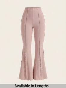 SHEIN Tall CURVE Quần ống loe co giãn viền bèo tây dành cho nữ cỡ lớn. - Bụi hồng - Xem 1