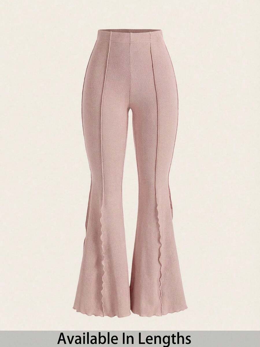 SHEIN Tall CURVE Quần ống loe co giãn viền bèo tây dành cho nữ cỡ lớn. - Bụi hồng - Xem 1