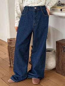 DAZY Tween Girls' Bow Embroidered Wide Leg Jeans - Blue - View 3