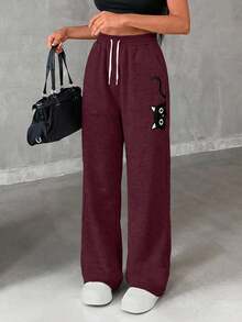 EURMUSE Pantalones de chándal casuales con cordón para mujer de talla grande - Burdeos - Ver 4