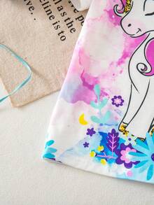 SHEIN Babygirl Cute Casual Knit Cartoon Pattern Short Sleeve Dress, Summer - Multicolor - View 6