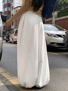 DAZY 女士宽松白色休闲裤，抽绳腰带，户外街头度假风，设计口袋，哈伦裤，春夏款 - 白色 - 查看 5