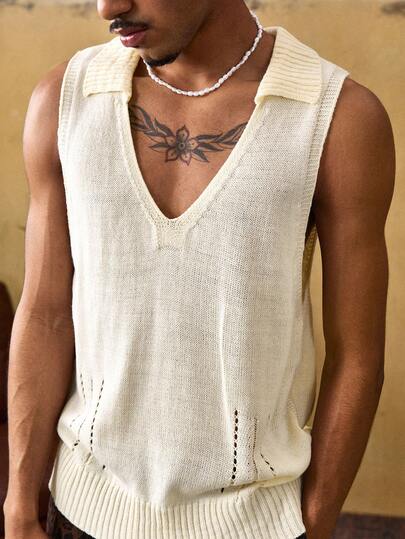 ROMWE MEN Street Life Men's V-Neck Minimalist Premium Knit Sweater Vest