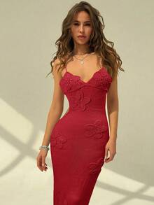 Aloruh Handmade Crochet Tight Floral Slip Dress, Romantic For Beach, Dating, Summer Vacation,Summer Dresses For Women - Burgundy - View 5