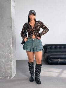 SHEIN EZwear 大码性感牛仔迷你裙 - 霧霾藍 - 查看 3