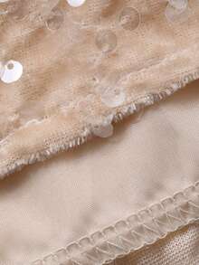 DAZY 女士优雅亮片拼接系带无袖中长连衣裙，夏季 - 米色 - 查看 7