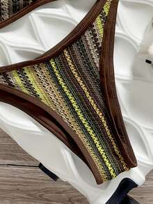 Swim Vcay 春夏针织提花无钢圈吊带背心和泳裤套装，女士沙滩度假休闲泳装 - 彩色 - 查看 5