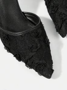 CUCCOO HITCHD 新款夏季女士尖头花卉刺绣蕾丝中跟优雅浪漫网纱蕾丝套脚高跟鞋，适合正式场合、婚礼、派对、下午茶、约会之夜等场合。 - 黑色 - 查看 10