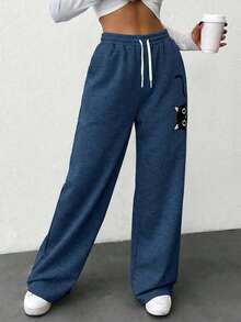 EURMUSE Plus Size Women Loose Drawstring Casual Sweatpants - Royal Blue - View 1
