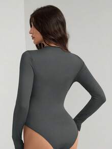 SHEIN Tall Áo liền thân dài tay cổ tròn màu trơn dành cho nữ, kiểu dáng thường ngày. - Màu xám đen - Xem 2