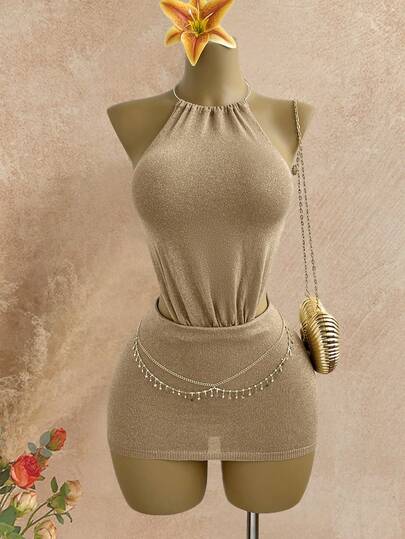 Elamini Sexy Halter Backless Vacation Style Dress For Women