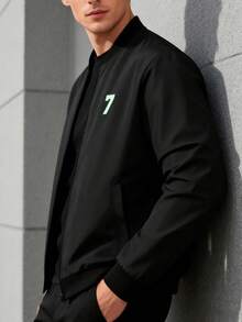 Manfinity Homme Men's Numeric Print Long Sleeve Jacket Coat - Black - View 3