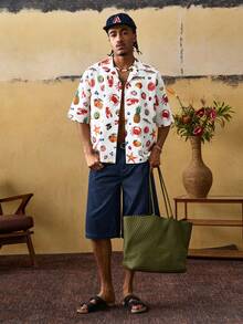 ROMWE MEN Street Life Men's Summer Vacation Digital Print Button-Front Short Sleeve Shirt - Multicolor - View 9