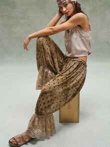 Bohemela Women's Casual Loose Polka Dot Print Lace Patchwork Pants - Multicolor - View 1