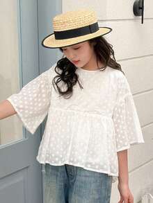 Dazy Kids Tween Girls' Floral Embroidery Decor Round Neck Casual Versatile Daily Wear Short Sleeve Blouse Summer - White - View 5