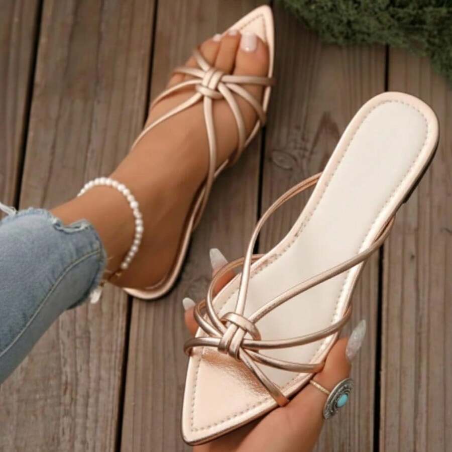 610 Sandalias planas punta aguda con tiras trenzadas - oro rosado - Ver 1