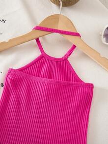 SHEIN Babygirl Cute Casual Vacation Knit Fuchsia Camisole Dress - Hot Pink - View 5
