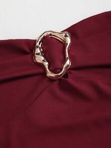 Sweetra Women's Fashion Metal Buckle Mesh Splice Bodycon Elegant Commuter Twist Bandeau Dress, Burgundy - Burgundy - View 5