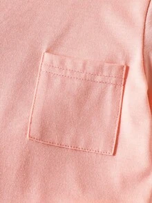 SHEIN Playful Pals 女嬰夏季兩件套服裝，紅白格紋印花短袖上衣與褲子，韓式風格柔軟舒適面料休閒夏日度假衣 - 粉色 - 查看 5