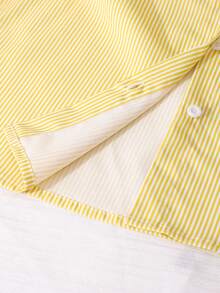 SHEIN Yellow Colorblock Collar Regular Sleeve Patch Pocket Shirt Co-Ords For Tween Girls - Yellow - View 8