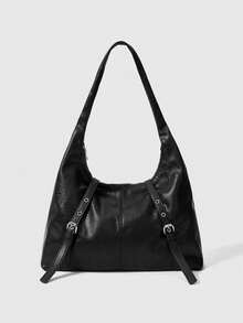 ROMWE Grunge Punk 女士时尚大容量单肩包，鸡眼扣设计 - 黑色 - 查看 1