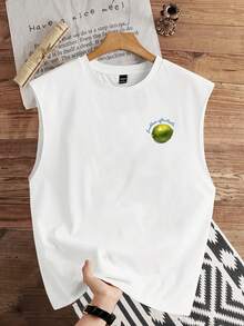 Manfinity Joysei White Label Men's Casual Holiday Refreshing Lemon Slogan Print Tank Top, Suitable For Summer Outings - White - View 2