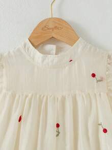 Souflis Souflis Đầm bé gái kiểu Pháp họa tiết quả anh đào mới, đầm không tay dáng rộng thanh lịch, kiểu dáng đơn giản sang trọng cho kỳ nghỉ. - Nhiều màu - Xem 3