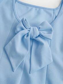 Firerie Kids Tween Girls Lovely Petal Sleeve Patchwork A-Line Dress With Bow Back, Light Blue - Baby Blue - View 5